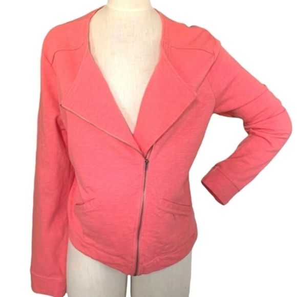 Torrid Knit Moto Zip Crop Jacket 100% Cotton SZ 1 (14/16/1X) Sunkist Coral #247E - Picture 1 of 8
